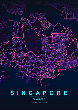 Singapore City Map Neon Art