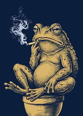 Smoking Frog Bathroom Poster — Funny Retro Toad Toilet Wall Art