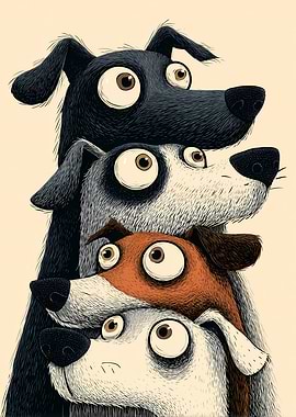 Four Dogs Stacked Looking Up