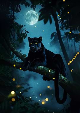 Black Panther in Moonlit Jungle