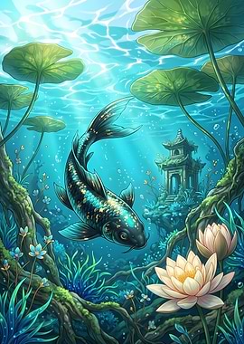 Underwater Koi Pond with Pagoda