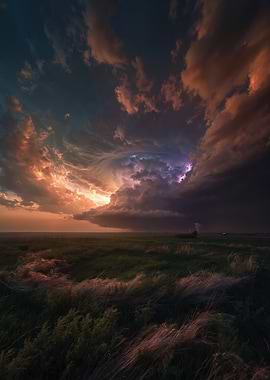 Dramatic Stormy Sky Over Grassy Field