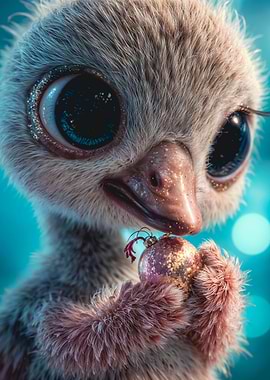 Cute Ostrich Holding Christmas Ornament