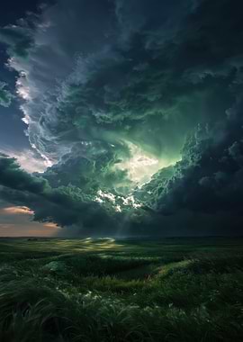Dramatic Storm Clouds Over a Grassy Field