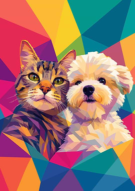 Pop Art Cat and Dog Portrait