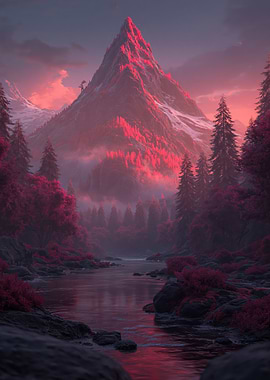 Crimson Mountain Landscape