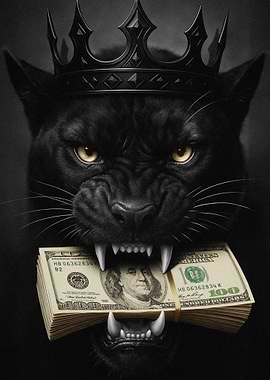 Black Panther with Crown and Money