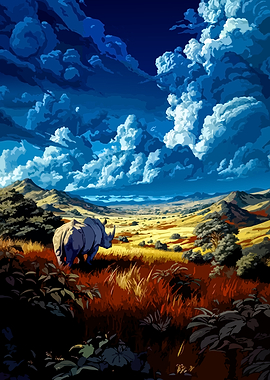 Rhino in a Dramatic Landscape