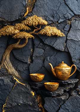 Gold Bonsai Tree Tea Set