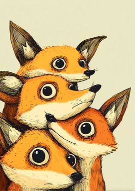 Stack of Cute Foxes