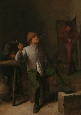 Men smoking and drinking in a tavern