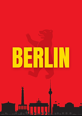 Berlin Skyline with Bear and Text