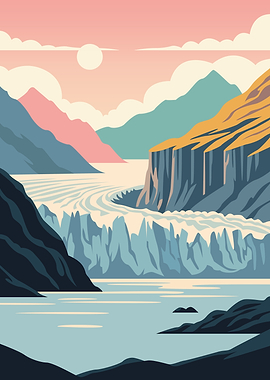 Glacier meets the sea at sunset