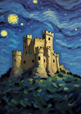 Castle under Starry Night Sky