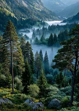 Misty Mountain Forest Landscape