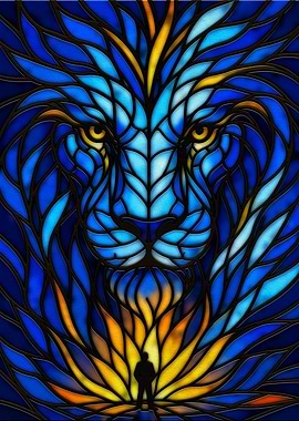 Stained Glass Lion with Silhouette