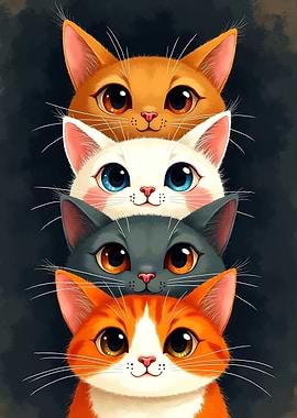 Stack of Cute Cartoon Cats