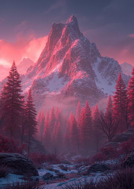 Crimson Mountain Landscape