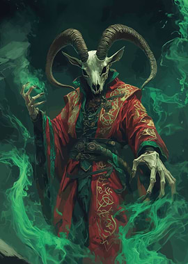 Demonic Goat Wizard with Green Fire