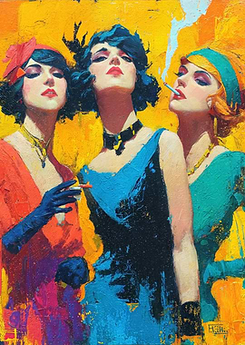 Three stylish women smoking cigarettes