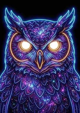 Cosmic Owl Neon Art