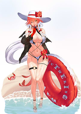 Anime Girl in Swimsuit with Lifebuoy