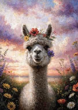 Llama Wearing a Flower Crown