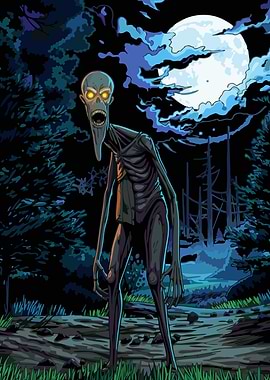 Scary creature in a moonlit forest