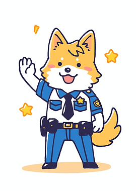 Cute Dog Police Officer Waving