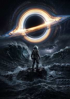 Astronaut facing a black hole
