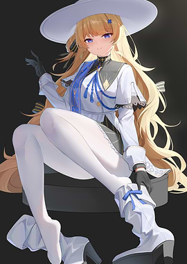 Anime Girl in White Outfit and Hat