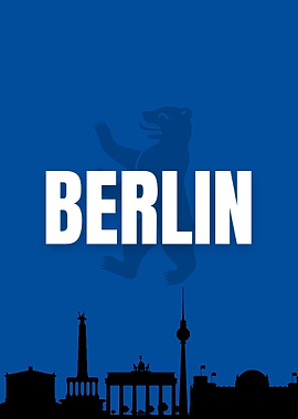 Berlin Skyline with Bear and Text