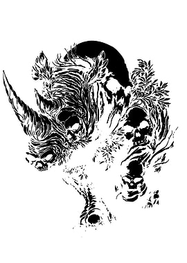 Dark Fantasy Rhino Skull Illustration