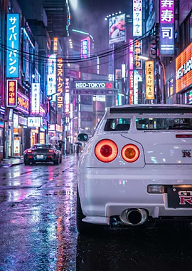 Cyberpunk Neo-Tokyo gtr e34 Car Scene