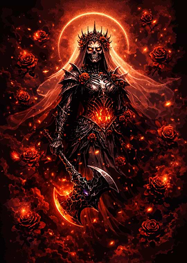 Skeleton Queen with Fiery Roses