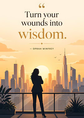 Woman overlooking city at sunrise