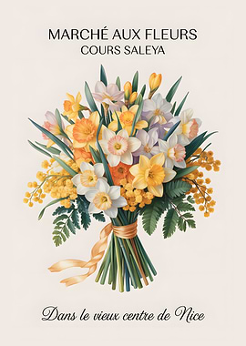 Floral Market Poster in Nice France