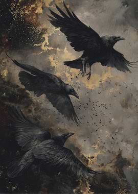 Three Ravens in Flight