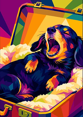 Dachshund Yawning in a Suitcase