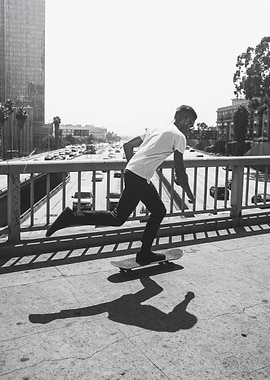 Skateboarder on a bridge in Los Angeles
