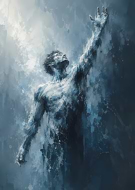 Man Reaching Upwards in Abstract Style