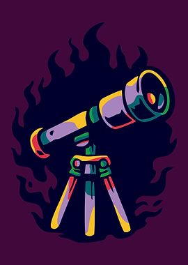 Colorful Telescope with Fiery Background