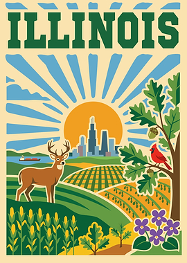 Illinois State Retro Poster