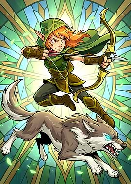 Ember Brawlhalla Stained Glass Hero - Dynamic Archery Action