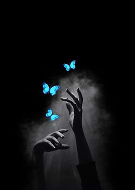 Blue Butterflies and Hands