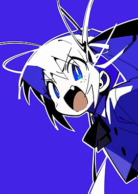 Anime Girl with Blue Hair and Bow