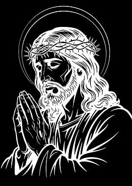 Jesus Christ praying with crown of thorns