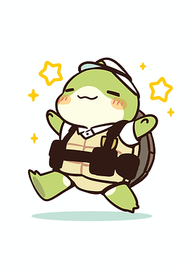 Cute Turtle Character with Stars