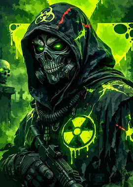 Stalker Post-Apocalyptic Soldier with Biohazard Symbol