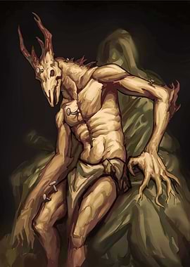 Creepy Creature with Antlers and Nails